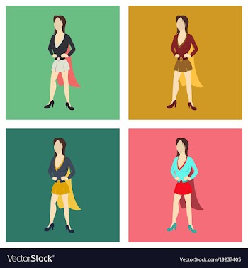 Set of super hero woman flat poster in comic style vector image