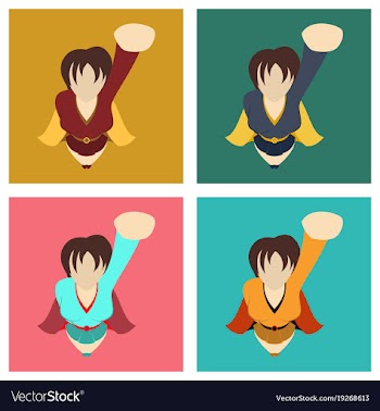 Set of super hero woman flat poster in comic style vector image