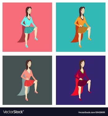 Set of super hero woman flat poster in comic style vector image