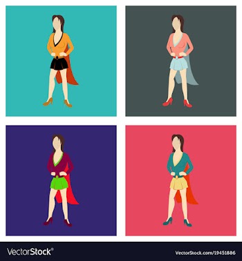 Set of super hero woman flat poster in comic style vector image