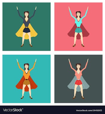 Set of super hero woman flat poster in comic style vector image