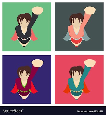 Set of super hero woman flat poster in comic style vector image
