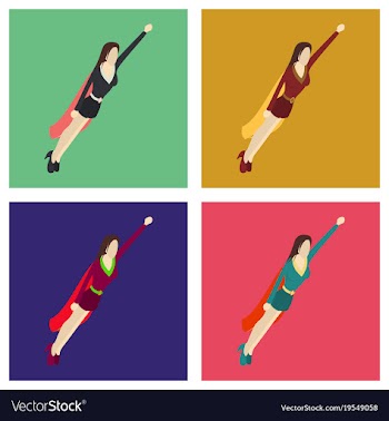 Set of super hero woman flat poster in comic style vector image