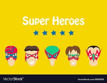 Set of superhero in action superhero character vector image