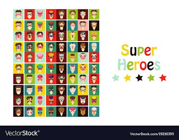 Set of superhero in action superhero character vector image