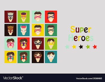 Set of superhero in action superhero character vector image