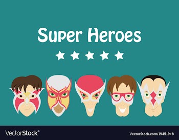 Set of superhero in action superhero character vector image