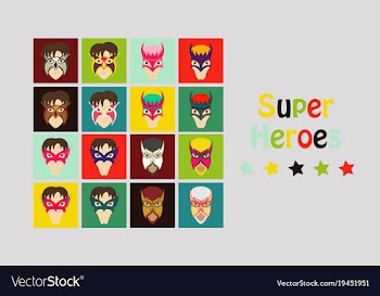 Set of superhero in action superhero character vector image