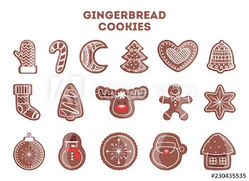 Set of tasty delicious gingerbread cookie for christmas