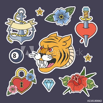 Set of tattoo in old school style