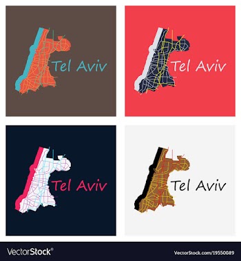 Set of tel aviv flat map artprint landmass water vector image