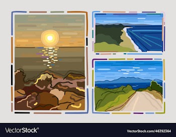 set of three landscapes with simple frames