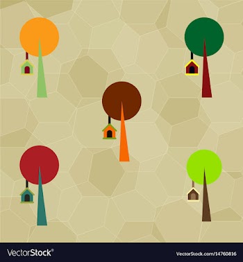 Set of trees with bird house vector image