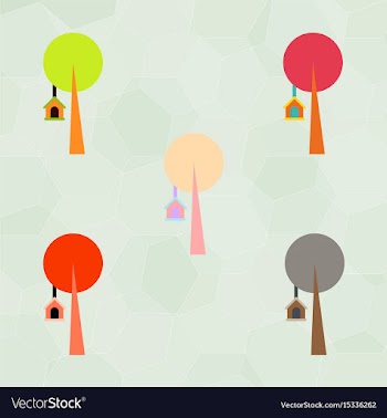 Set of trees with bird house vector image
