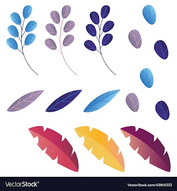 set of tropical leaves and flowers isolated