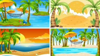 Set of tropical ocean nature scenes or background with beaches Free Vector