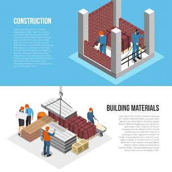 Set of two horizontal isometric builder architect banners with images of constructor characters and editable text vector illustration Free Vector