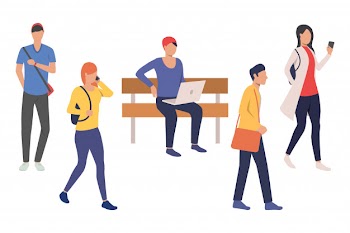 Set of university student on campus Free Vector