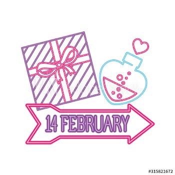 set of valentine icons in neon light design
