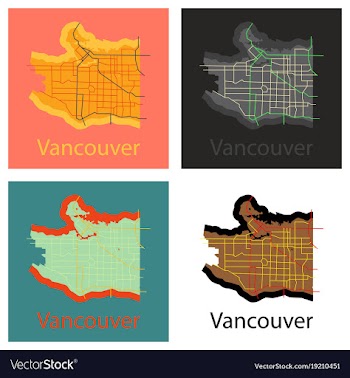 Set of vancouver city plan detailed flat map vector image