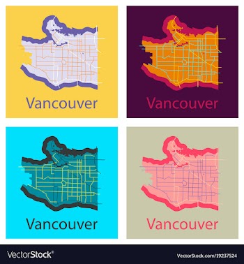 Set of vancouver city plan detailed flat map vector image