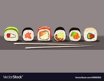 set of various rolls with chopsticks