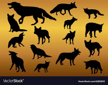 set of various wolf silhouette