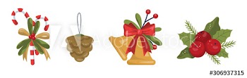 Set of vector illustration of traditional Christmas decoration
