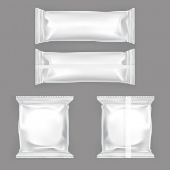 Set of vector illustrations of white plastic packing for snacks Free Vector