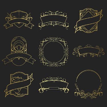 Set of vintage golden art nouveau elements vector