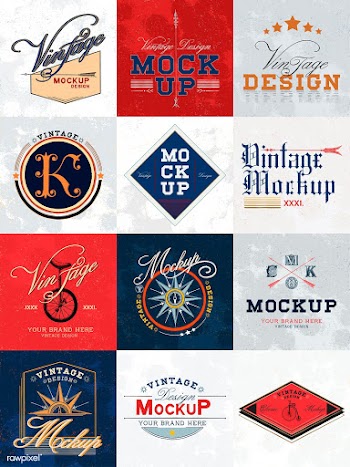 Set of vintage mockup logo design vector | Free stock vector - 463571