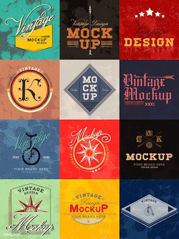 Set of vintage mockup logo design vector | Free stock vector - 463574