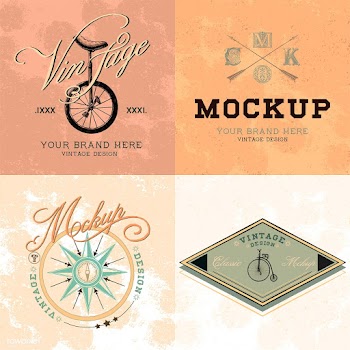 Set of vintage mockup logo design vector | Free stock vector - 463632