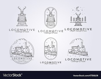 set of vintage train locomotive logo