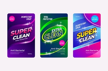 Set of viricidal and bactericidal cleaner labels Free Vector