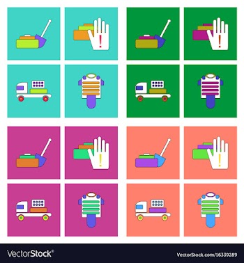 Set of war equipments in color backgroungs vector image