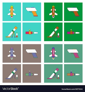 Set of war equipments in color backgroungs vector image