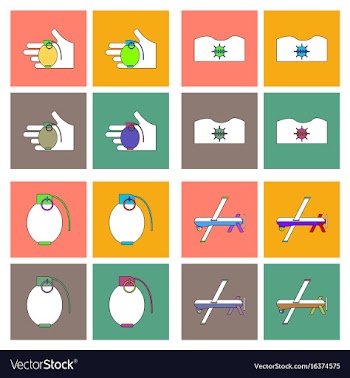 Set of war equipments in color backgroungs vector image