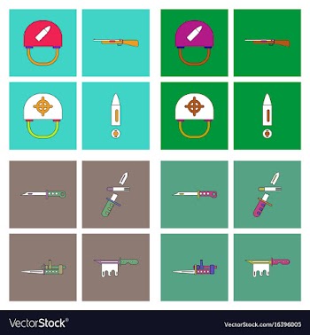 Set of war equipments in color backgroungs vector image