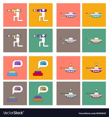 Set of war equipments in color backgroungs vector image