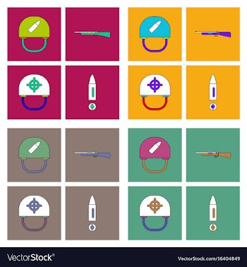 Set of war equipments in color backgroungs vector image