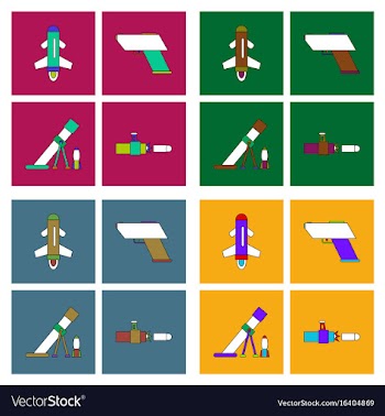 Set of war equipments in color backgroungs vector image