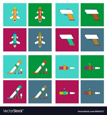 Set of war equipments in color backgroungs vector image