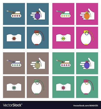 Set of war equipments in color backgroungs vector image
