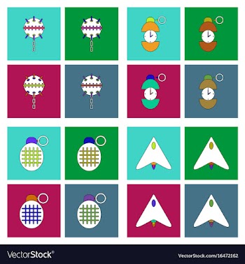 Set of war equipments in color backgroungs vector image