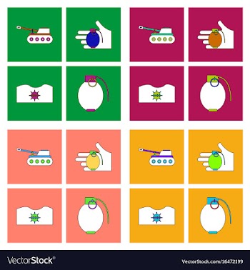 Set of war equipments in color backgroungs vector image