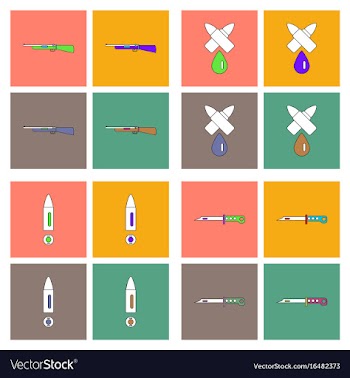 Set of war equipments in color backgroungs vector image