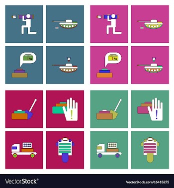 Set of war equipments in color backgroungs vector image