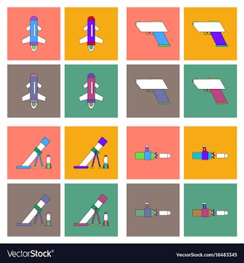Set of war equipments in color backgroungs vector image