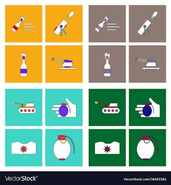 Set of war equipments in color backgroungs vector image